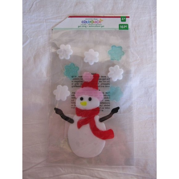 NEW Christmas Snowoman Snow Flakes window Gel Clings 16 pcs Stickers Decorations - Picture 1 of 2